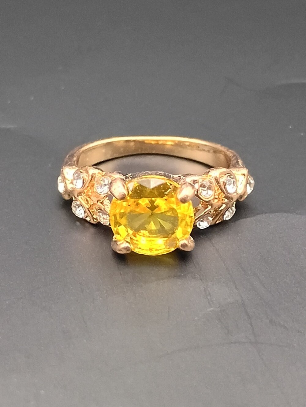 Gold-Tone Yellow Crystal Cocktail Ring with Accent Stones